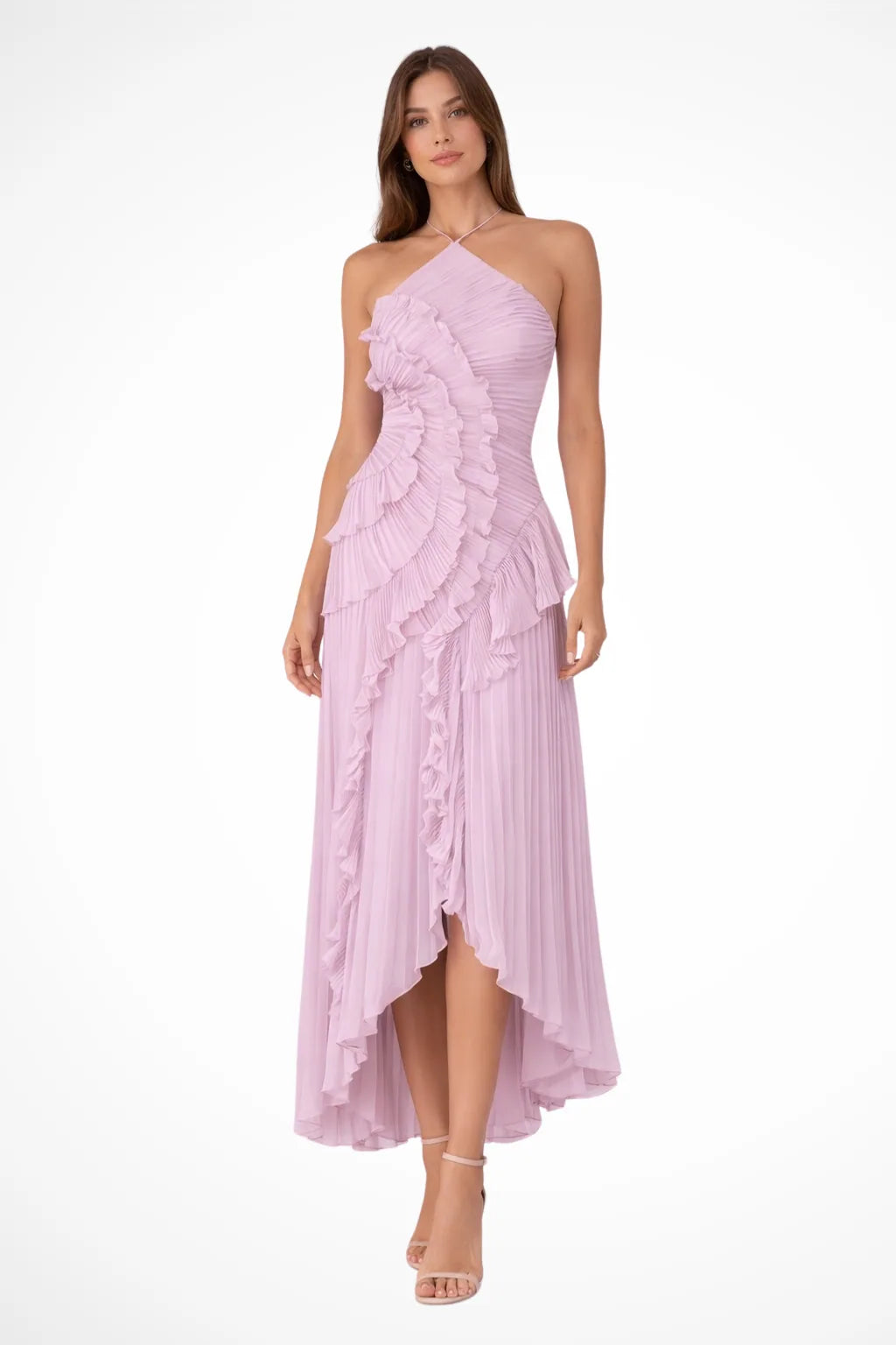 Oriane Tiered Ruffle High-Low Dress — front