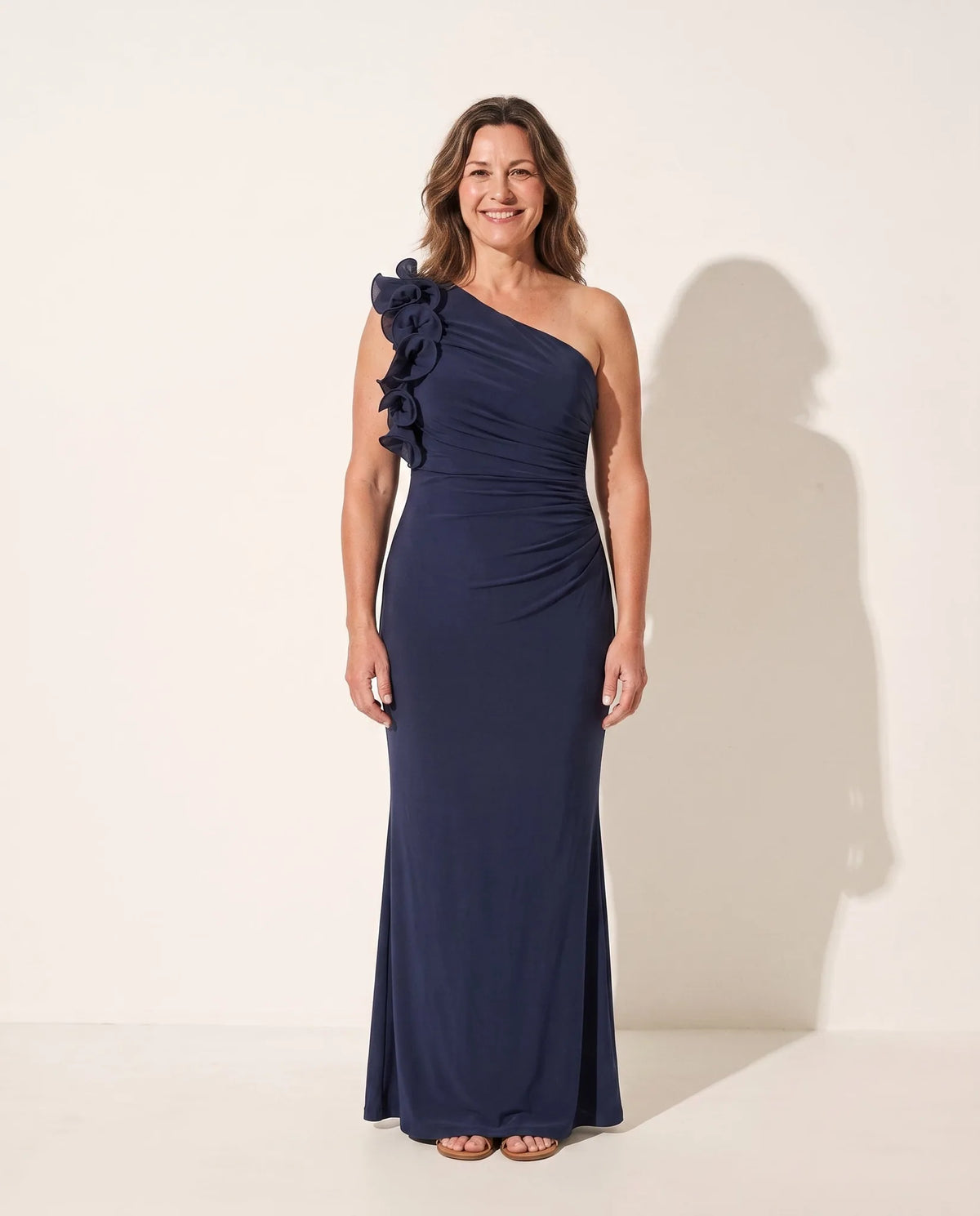 Solveig One Shoulder Ruffle Maxi Dress — front