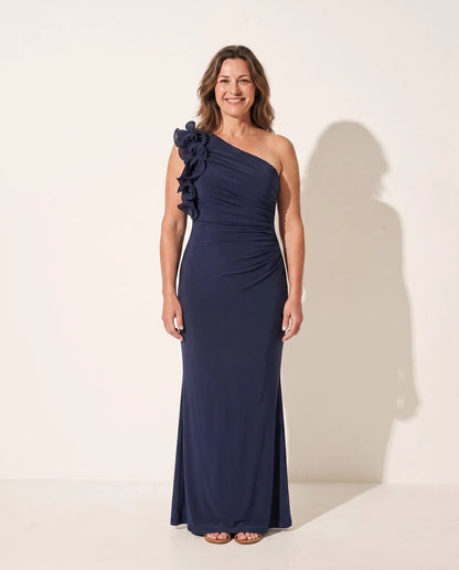 Solveig One Shoulder Ruffle Maxi Dress — front