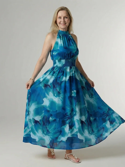 Thyra Gathered Halter Maxi Dress — front