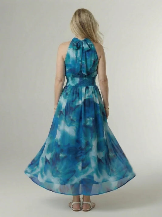 Thyra Gathered Halter Maxi Dress — back view