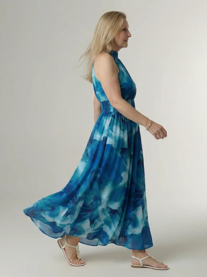 Thyra Gathered Halter Maxi Dress — side profile