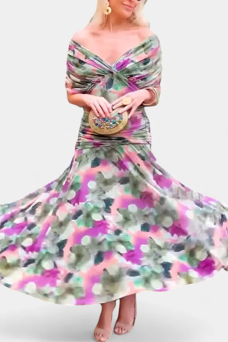 Vibeke Off Shoulder Floral Maxi Dress — skirt in movement