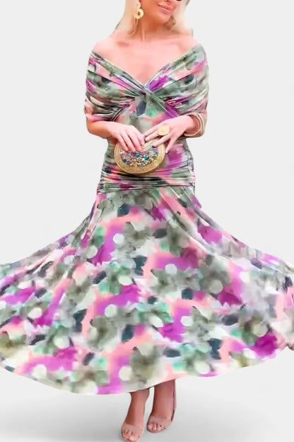Vibeke Off Shoulder Floral Maxi Dress — skirt in movement
