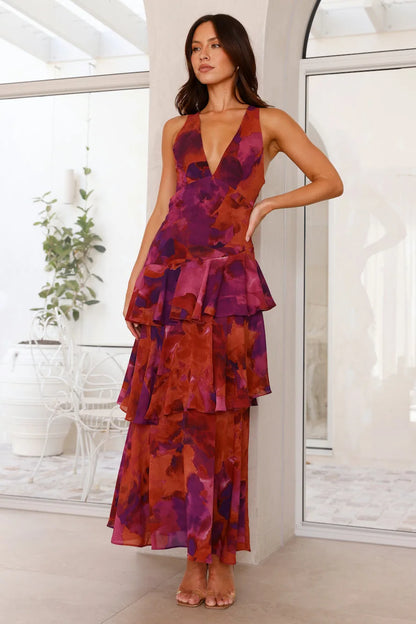Clarissa Tiered Floral Maxi Dress — full length