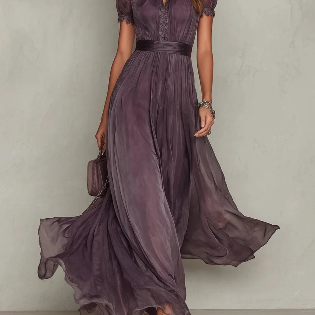 Elspeth High Neck Maxi Dress — bodice and waistband detail