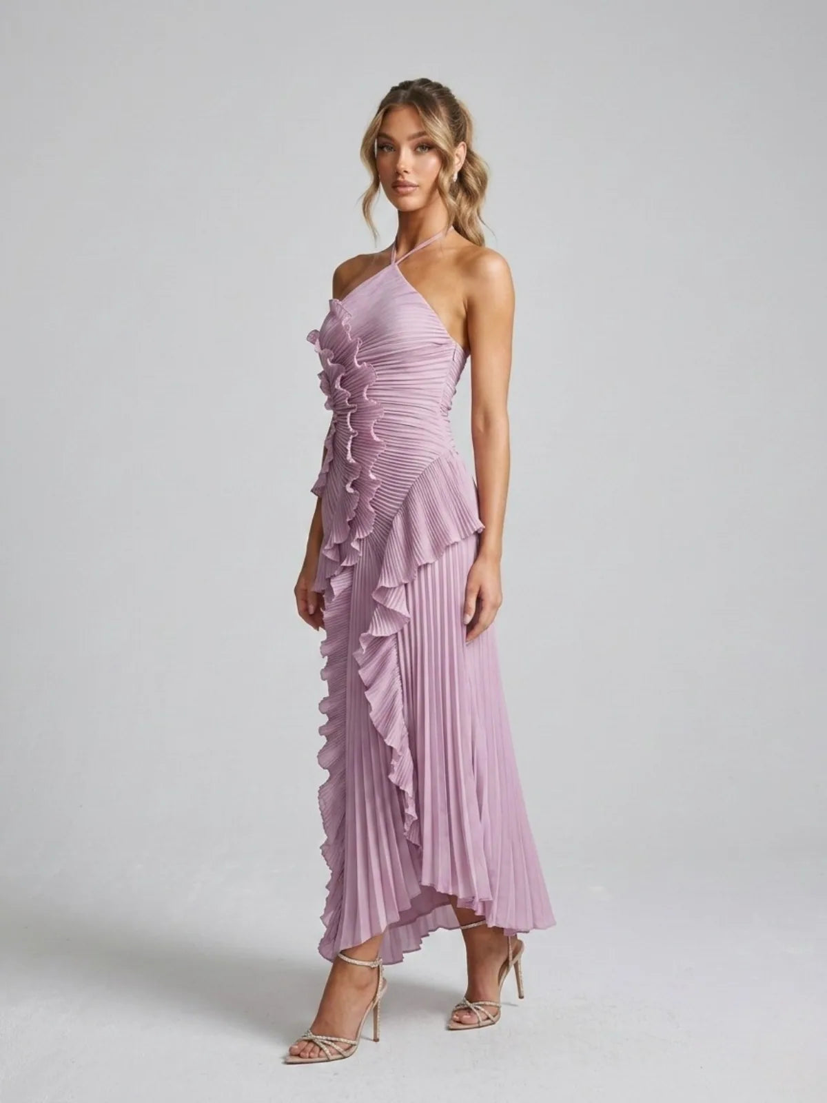 Giselle Pleated Ruffle Halterneck Maxi Dress — side