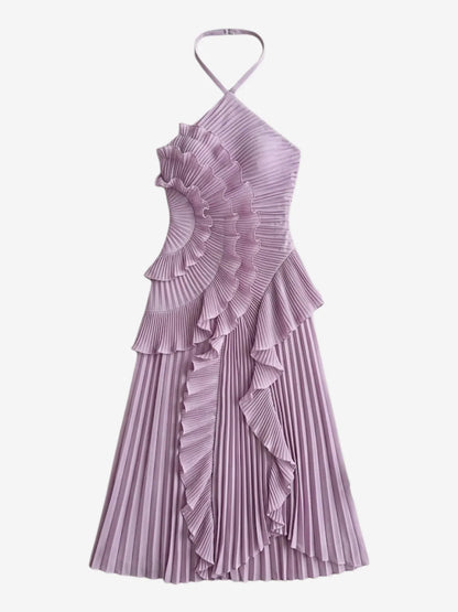 Giselle Pleated Ruffle Halterneck Maxi Dress — shown off the model