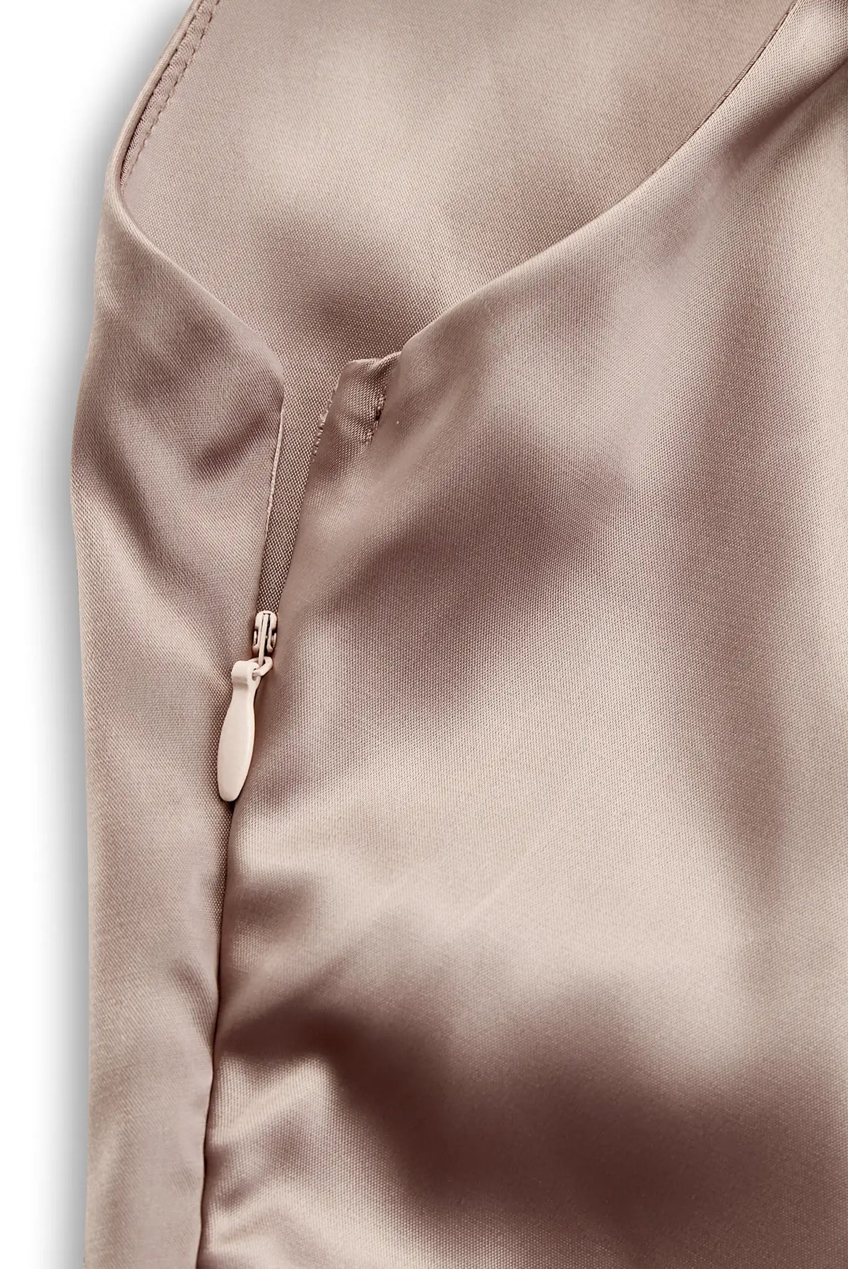 Gwendolyn Satin Maxi Dress — zip detail
