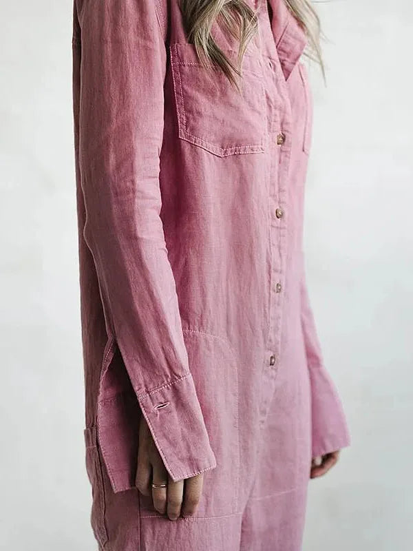 Jacinta Button Front Jumpsuit — sleeve and button front