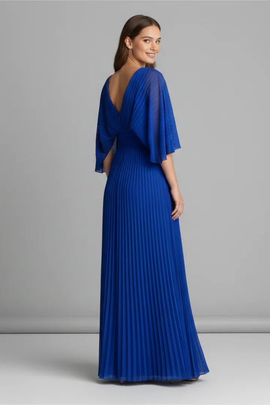 Karolina Pleated Maxi Dress — back, V neckline