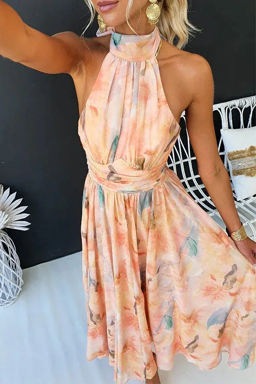 Morwenna Floral Maxi Dress — halter neckline detail
