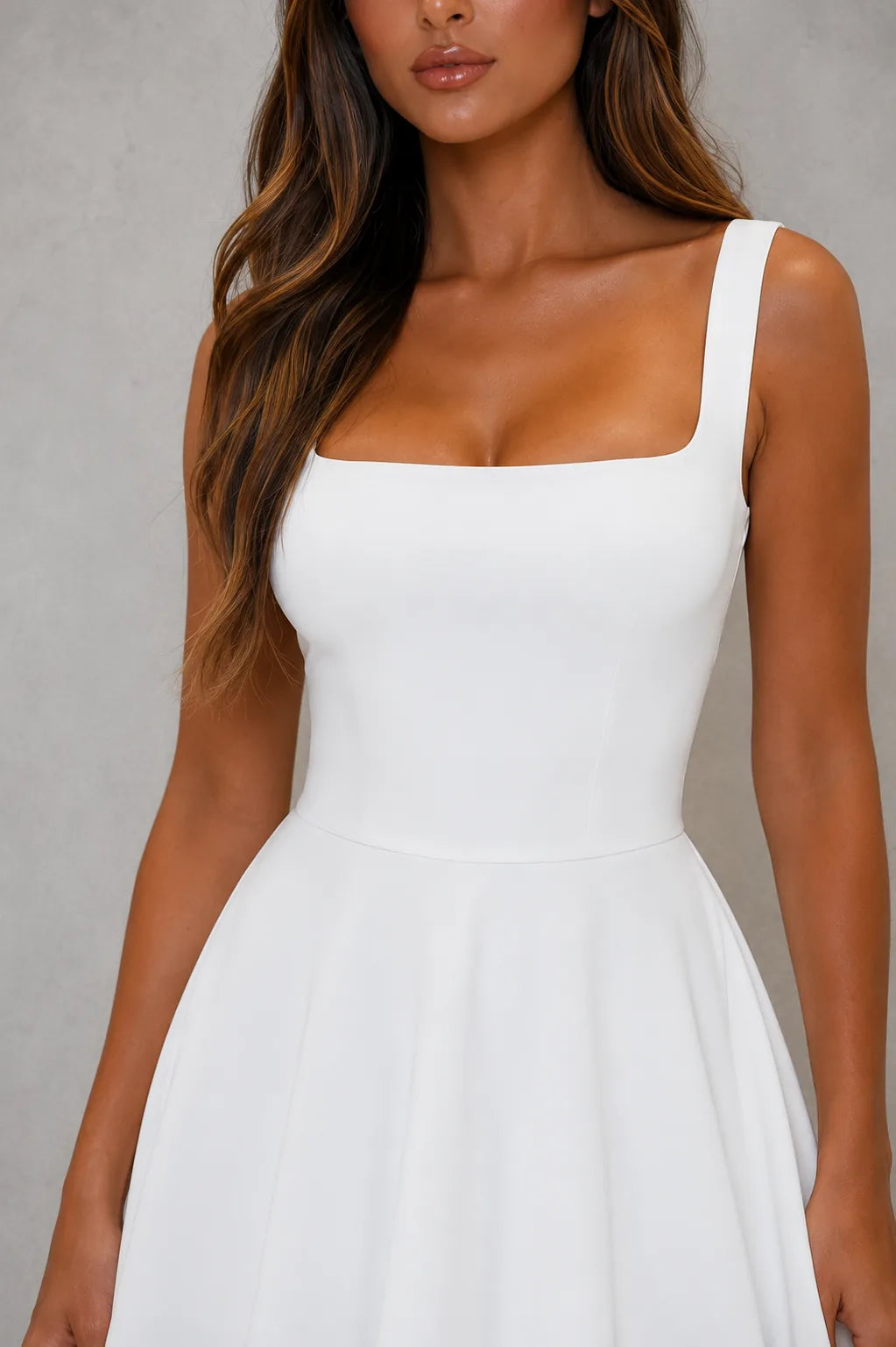 Pascaline Square Neck Midi Dress — square neckline and bodice seams