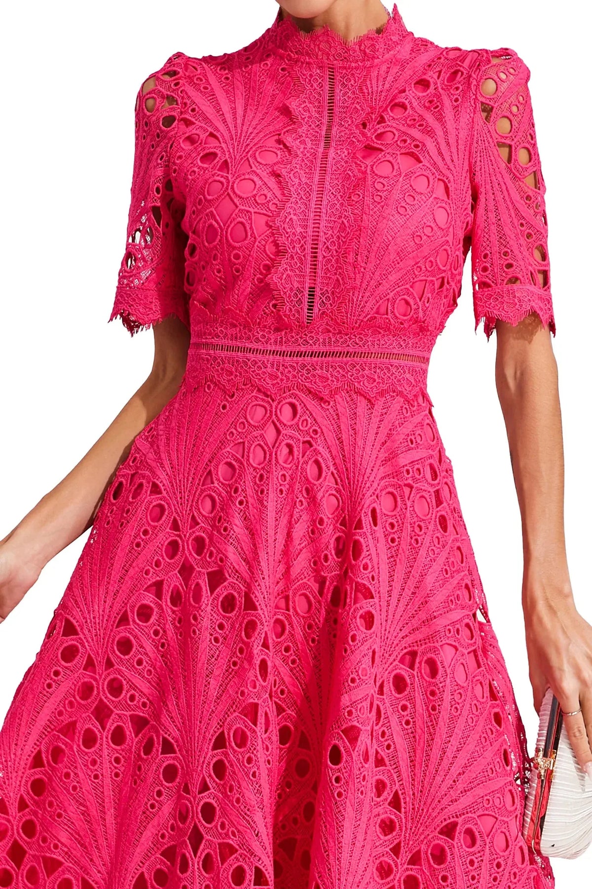 Romilly Lace Midi Dress — lace and neckline detail