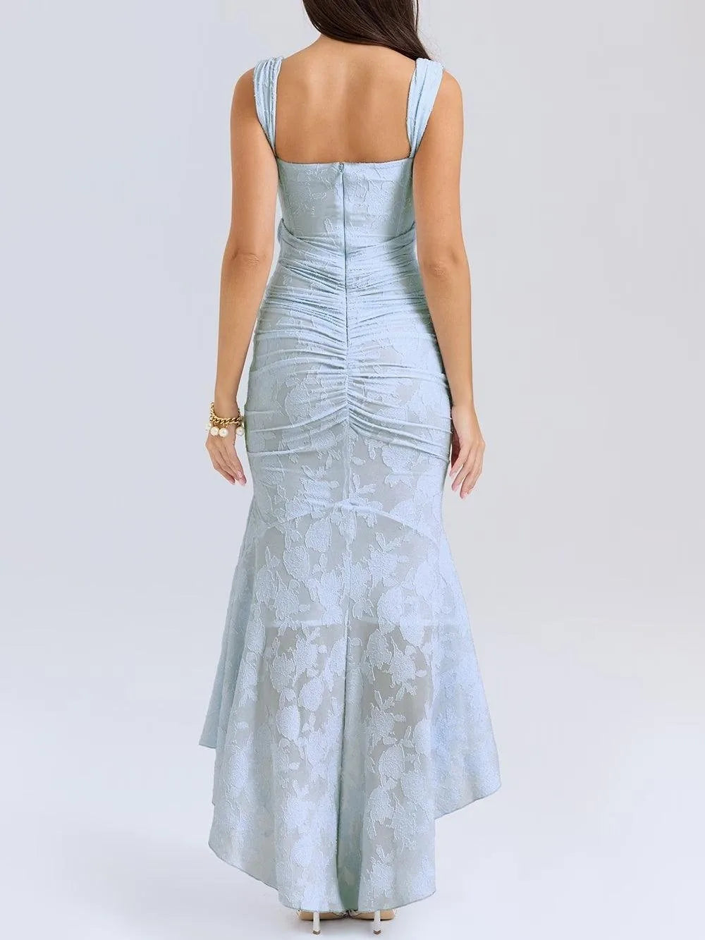 Vittoria Jacquard Maxi Dress — back, zip and ruching