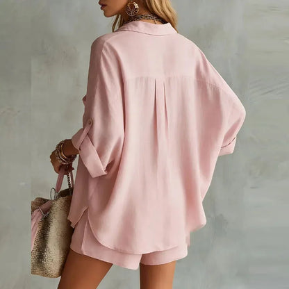 Bronwen Cotton Linen Two Piece Set – Pink – back