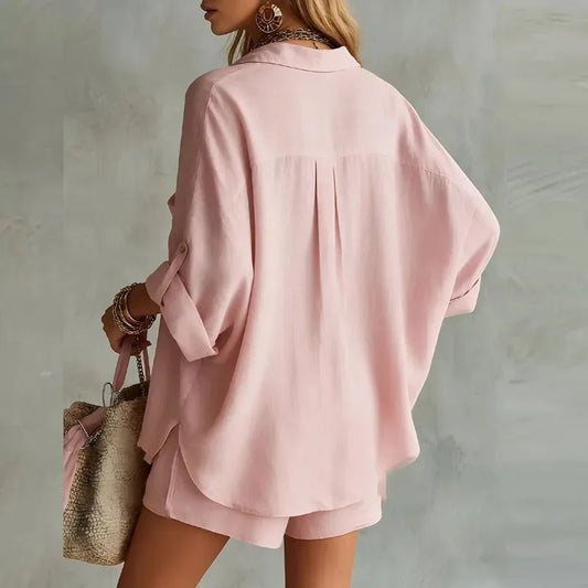 Bronwen Cotton Linen Two Piece Set – Pink – back