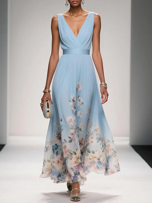 Cecily Floral Midi Dress – Light Blue – front
