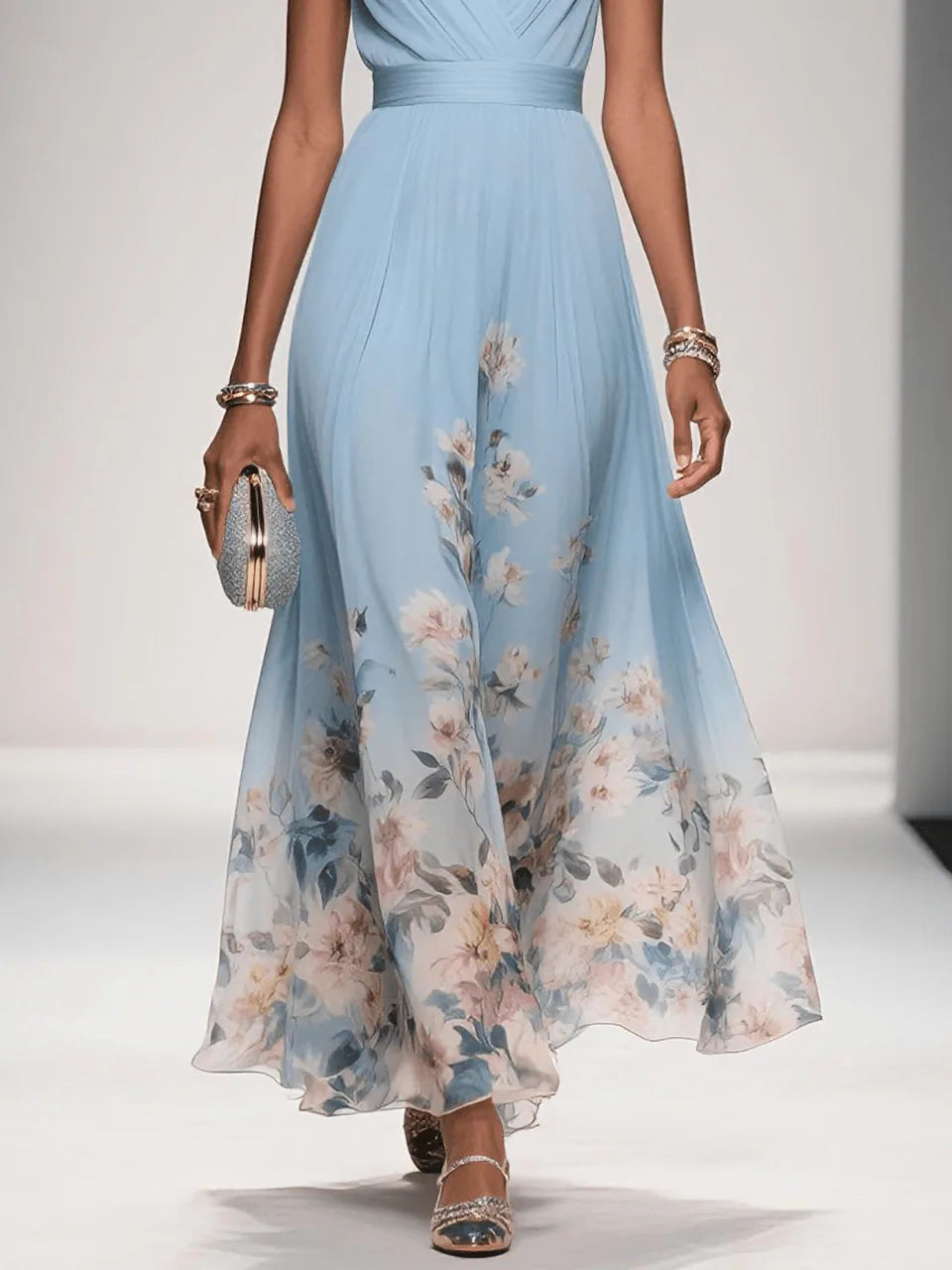 Cecily Floral Midi Dress – Light Blue – front, alternate view
