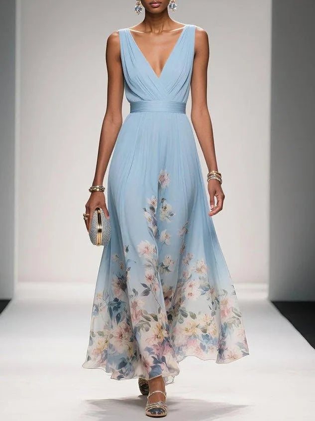 Cecily Floral Midi Dress – Light Blue – front, alternate view