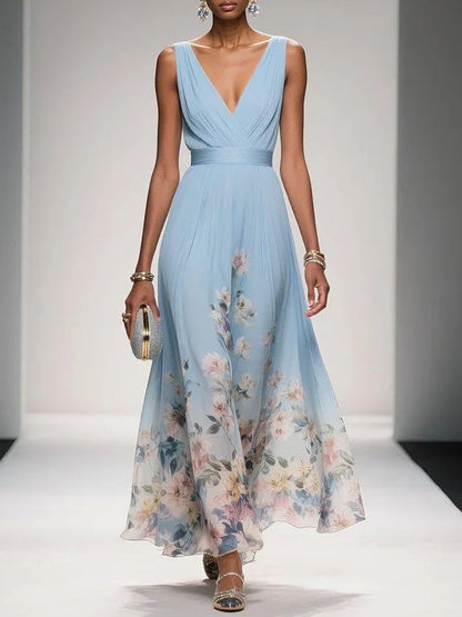 Cecily Floral Midi Dress – Light Blue – front, alternate view