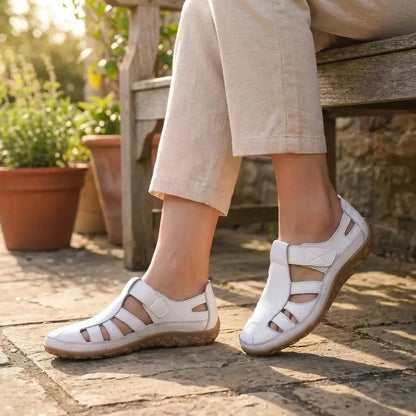 Demelza Orthopaedic Closed Toe Sandals – White – detail, outdoors