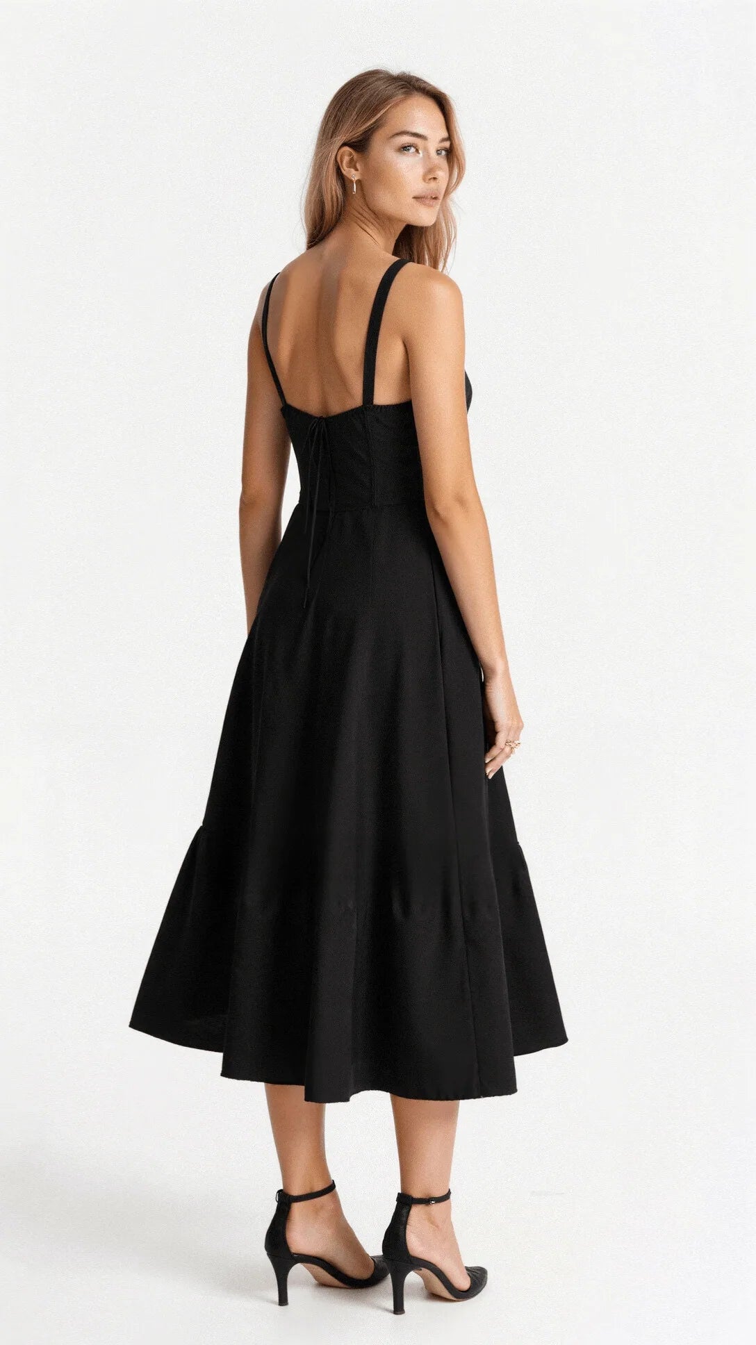 Francine Corset Bodice Midi Dress – Black – back