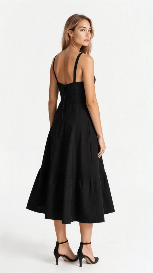 Francine Corset Bodice Midi Dress – Black – back