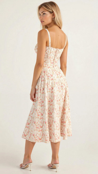 Francine Corset Bodice Midi Dress – Floral – front