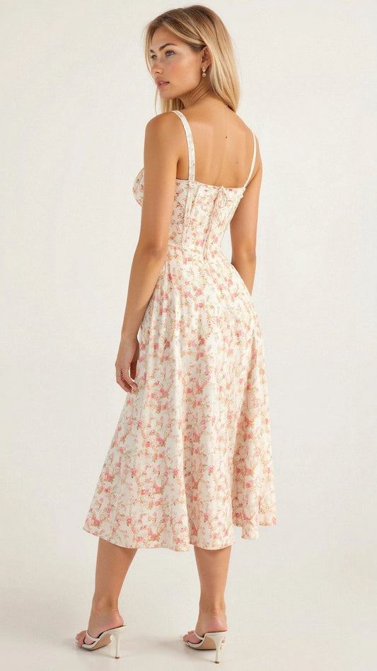 Francine Corset Bodice Midi Dress – Floral – front