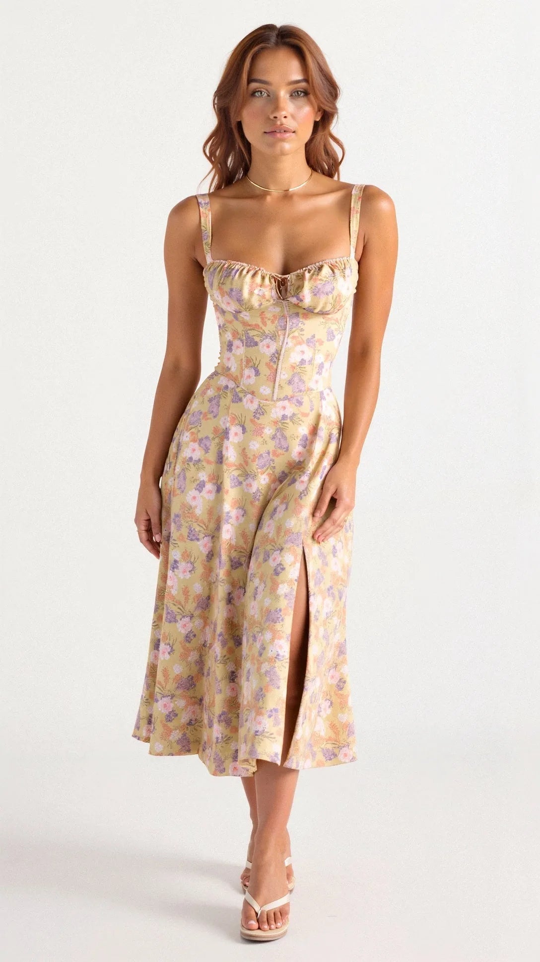 Francine Corset Bodice Midi Dress – Floral – front, alternate view