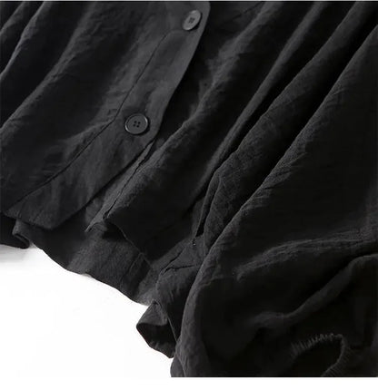 Kerensa Cotton Linen Blouse – Black – sleeve detail