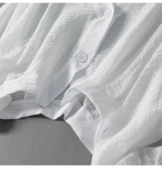 Kerensa Cotton Linen Blouse – White – sleeve detail