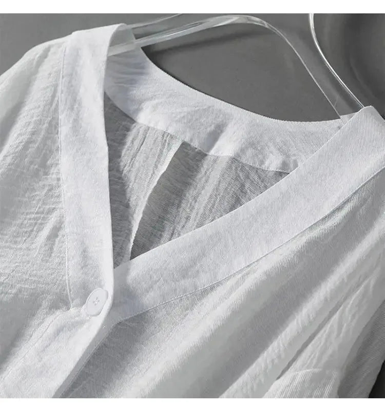 Kerensa Cotton Linen Blouse – White – collar detail