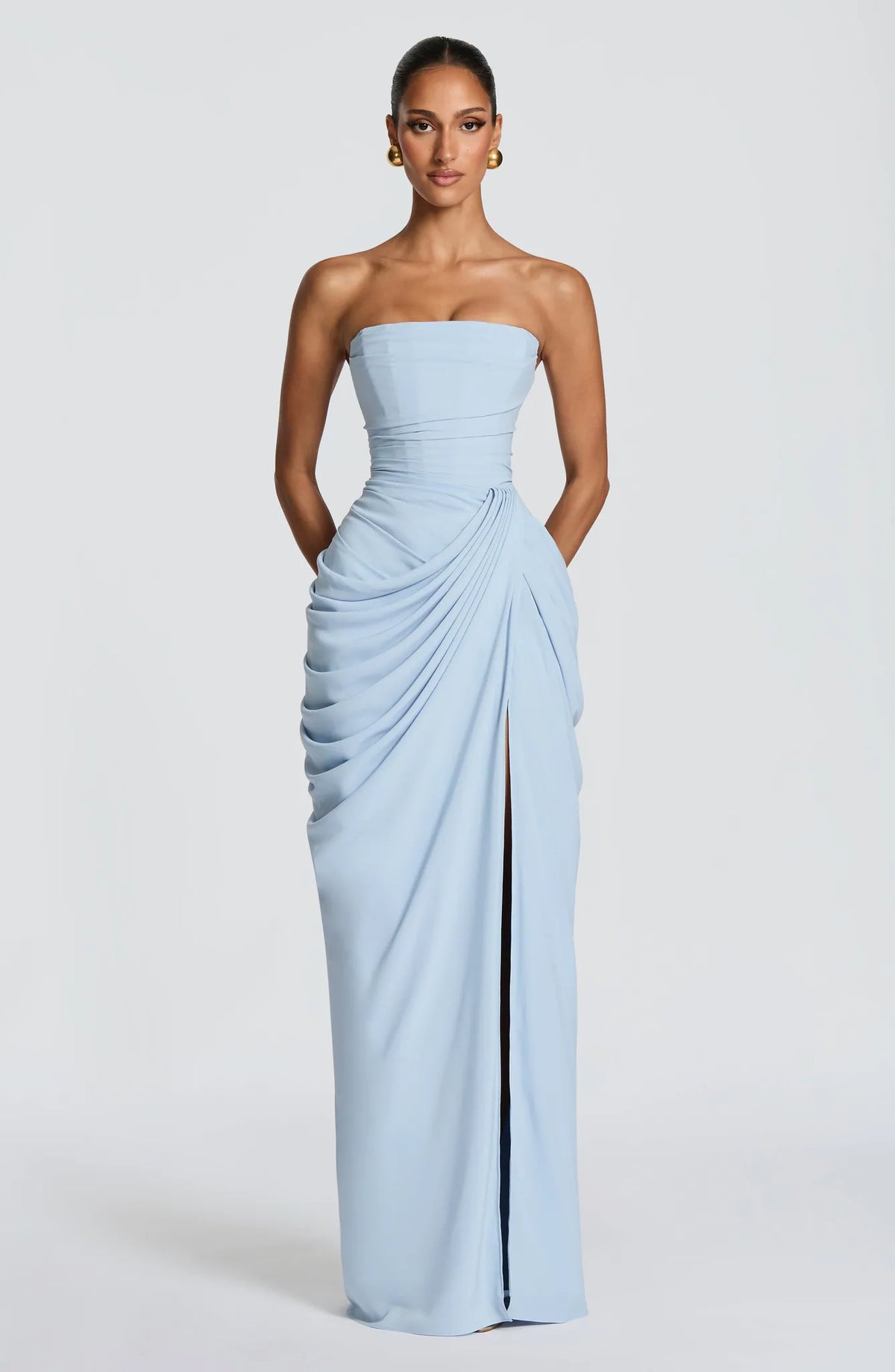 Letitia Strapless Corset Maxi Dress – Sky Blue – front, alternate view
