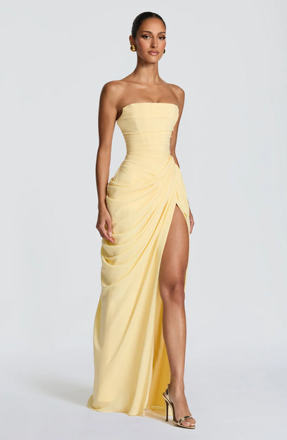 Letitia Strapless Corset Maxi Dress – Yellow – front, alternate view