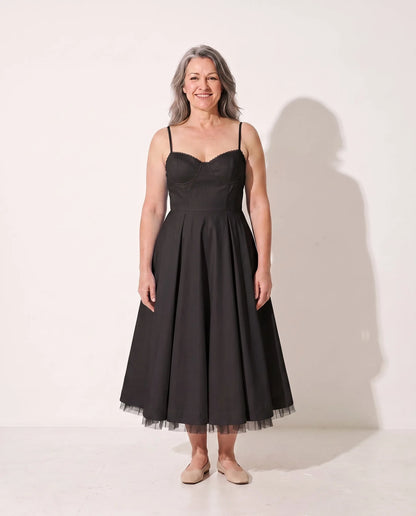 Susannah Corset Midi Dress – Black – front, alternate view