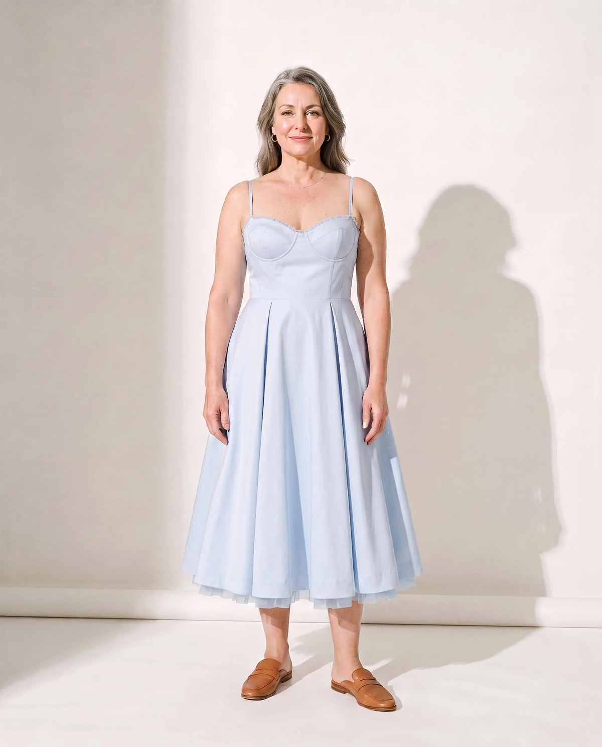 Susannah Corset Midi Dress – Light Blue – front