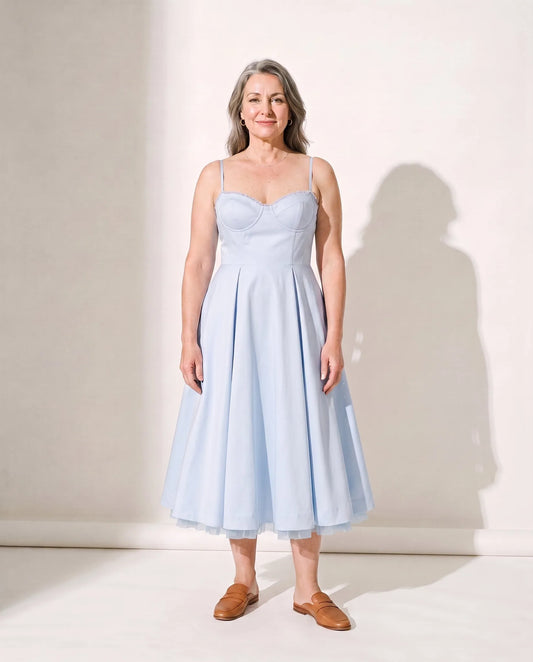 Susannah Corset Midi Dress – Light Blue – front