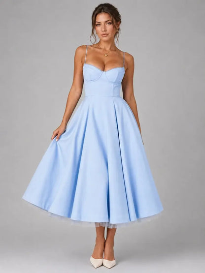 Susannah Corset Midi Dress – Light Blue – front, alternate view