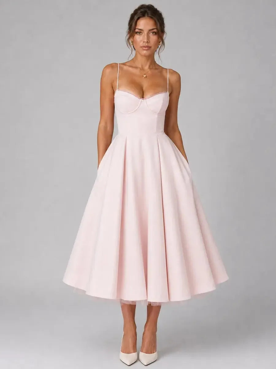 Susannah Corset Midi Dress – Pink – front, alternate view