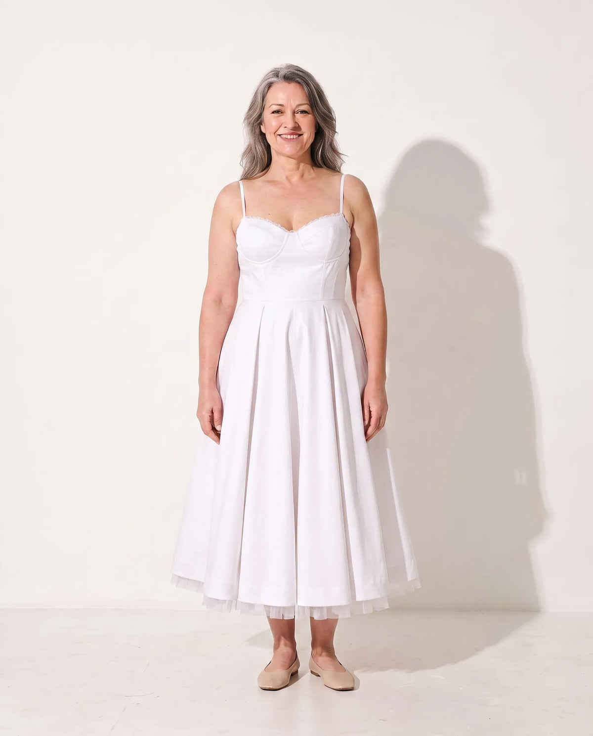 Susannah Corset Midi Dress – White – front, alternate view