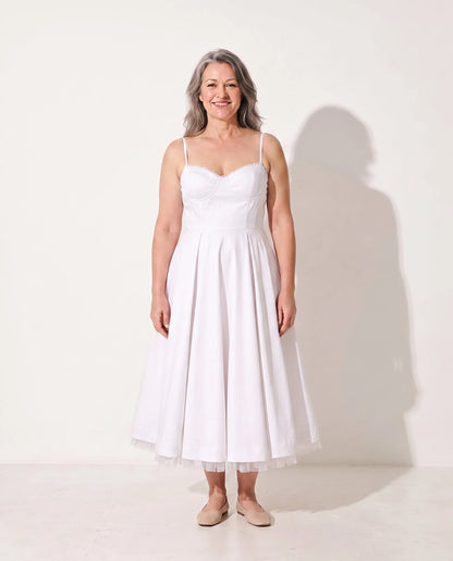 Susannah Corset Midi Dress – White – front, alternate view