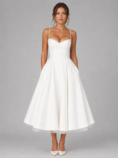 Susannah Corset Midi Dress – White – front, alternate view