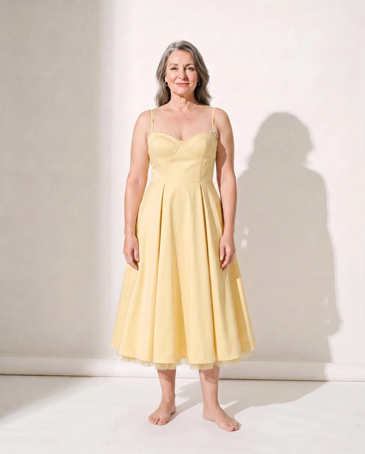 Susannah Corset Midi Dress – Yellow – front