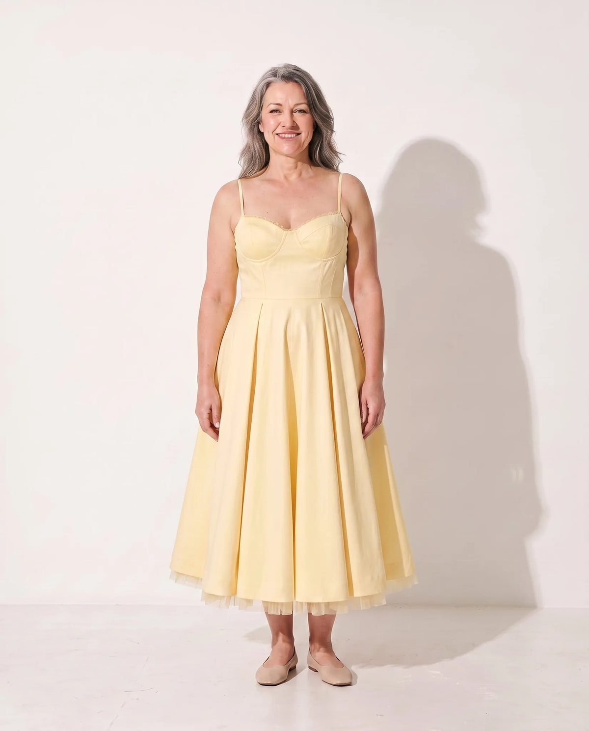 Susannah Corset Midi Dress – Yellow – front, alternate view