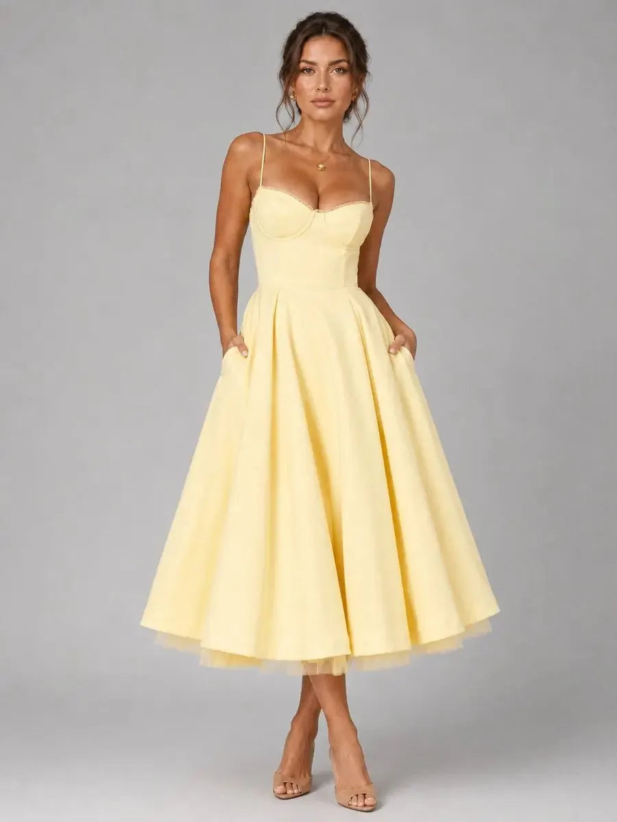 Susannah Corset Midi Dress – Yellow – front, alternate view