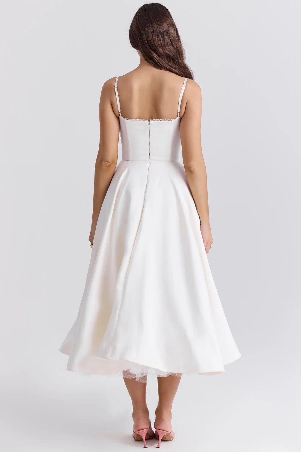 Violaine Corset Tulle Midi Dress – White – back