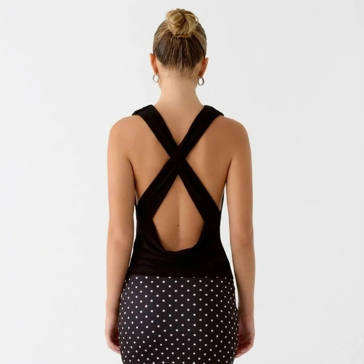 Ophelie Draped Cowl Neck Top – Black – back, close