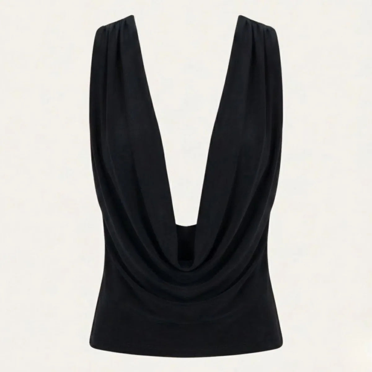 Ophelie Draped Cowl Neck Top – Black – front, flat
